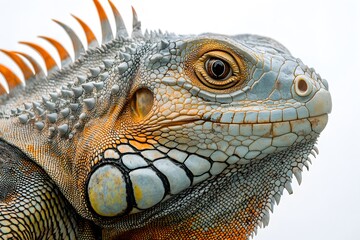 Fototapeta premium Orange and Blue Iguana Profile Close Up
