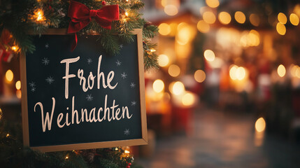 Chalkboard Signs with 'Frohe Weihnachten' at Christmas Markets