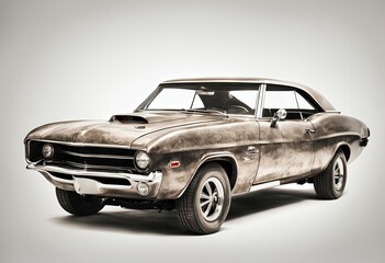 Vintage Muscle Car: A Bold Classic Isolated Against White