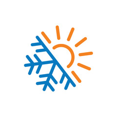 Hot and cold symbol. Hot and Cold Logo Design Template. Sun and snowflake all season concept logo.