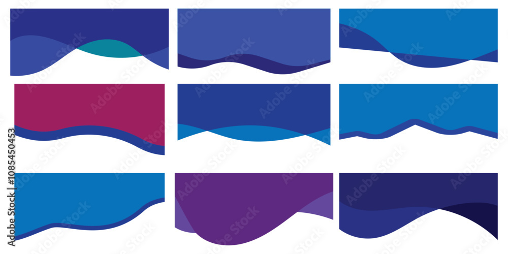Poster set of web dividers shape. collection of web curve wave lines, abstract design element for top, bott