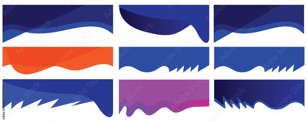 Poster set of web dividers shape. collection of web curve wave lines, abstract design element for top, bott