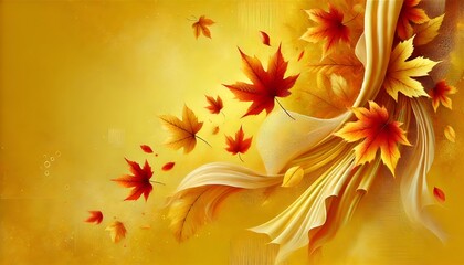Yellow Holiday Wallpaper - Falling Autumn Leaves Generative AI
