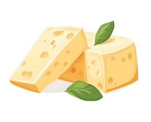 Delicious Cheese Pieces with Fresh Basil Leaves