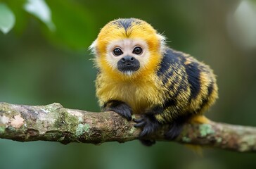 Naklejka premium Golden Lion Tamarin Monkey Perched on a Branch