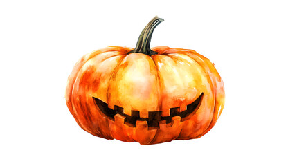 Obraz premium Halloween pumpkin isolated on white, orange autumn pumkin watercolour element , Halloween, pumpkin, isolated, white background