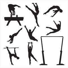 set of vector icon gymnast silhouette	
