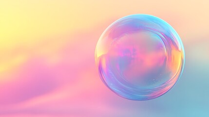 A single soap bubble floating in the air colorful gradient background