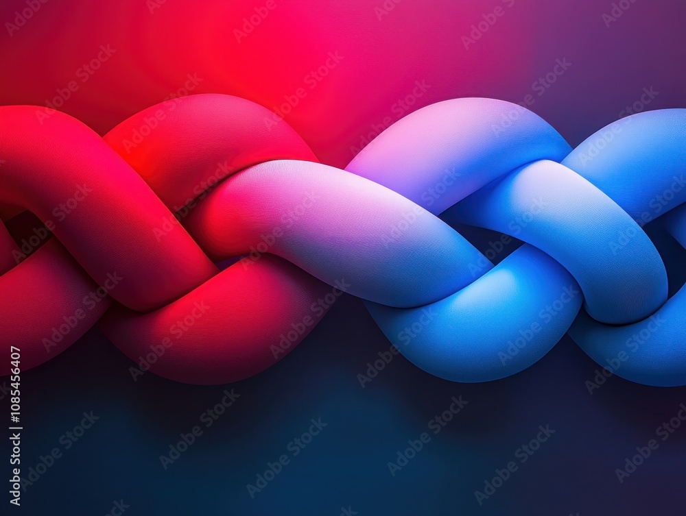 Poster abstract art intertwined glowing loops symbolizing relationship and bond, conceptual unity of two en