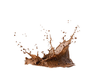Splash of Brown Mud or Liquid Mid-Air with Water Droplets.  Cut out.