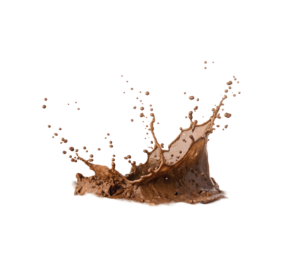 Splash of Brown Mud or Liquid Mid-Air with Water Droplets.  Cut out.