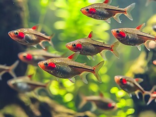 Obraz premium Vibrant Rummy Nose Tetras Schooling in Lush Aquatic Environment