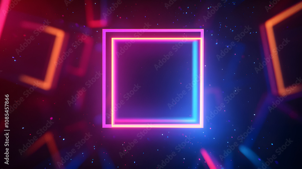 Aufkleber 3d render, abstract geometric background with neon square frame glowing with gradient light in the d