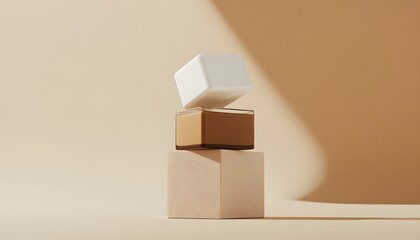 Beige Cubes Displaying Cosmetic Containers