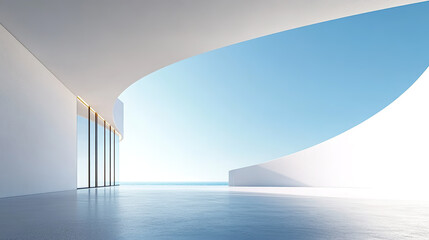 Obraz premium Extremely simple style outdoor white modern building parking lot ground