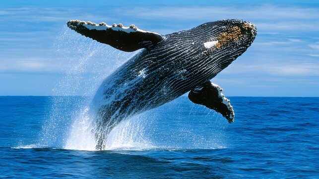 Humpback Whale Breaching Ocean Surface Majestically
