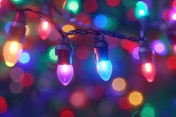 Christmas string lights with bad bulb. Holiday lighting repair, safety and decoration concept. Neural network ai generated art