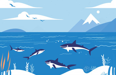 Playful Sharks in Cartoon Style