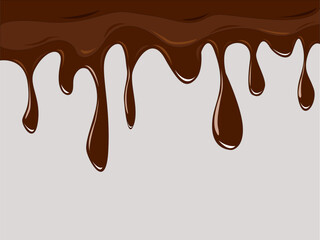 Melted brown chocolate dripping on white background. 3d vector illustration with clipping path.