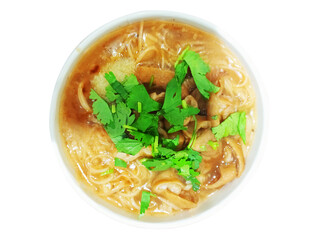 Thin noodles with pork intestine in Taiwan.