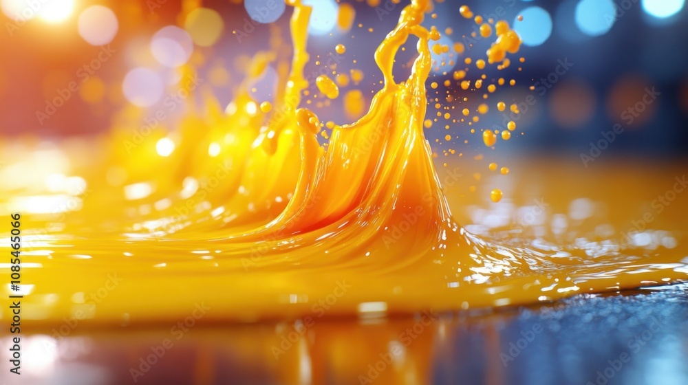 Poster vibrant yellow paint splash creating dynamic visual effects.