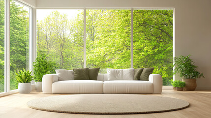 A cozy living room filled with green plants and indoor space