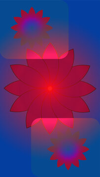 Abstract vertica bluel background with floral red flower