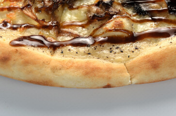 background of pizza with mushrooms and ricotta