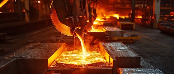 Obraz premium Molten metal pouring in a foundry environment.