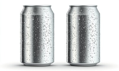 Realistic metal cans. Aluminum soda and lemonade cans with water drops, energy drink blank mockup. Vector isolated set canned beverages with water condensation on white background