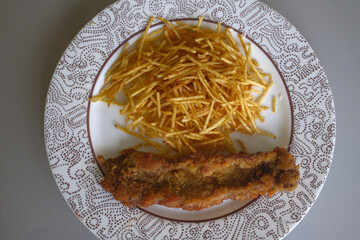 veal meat schnitzel breaded with egg