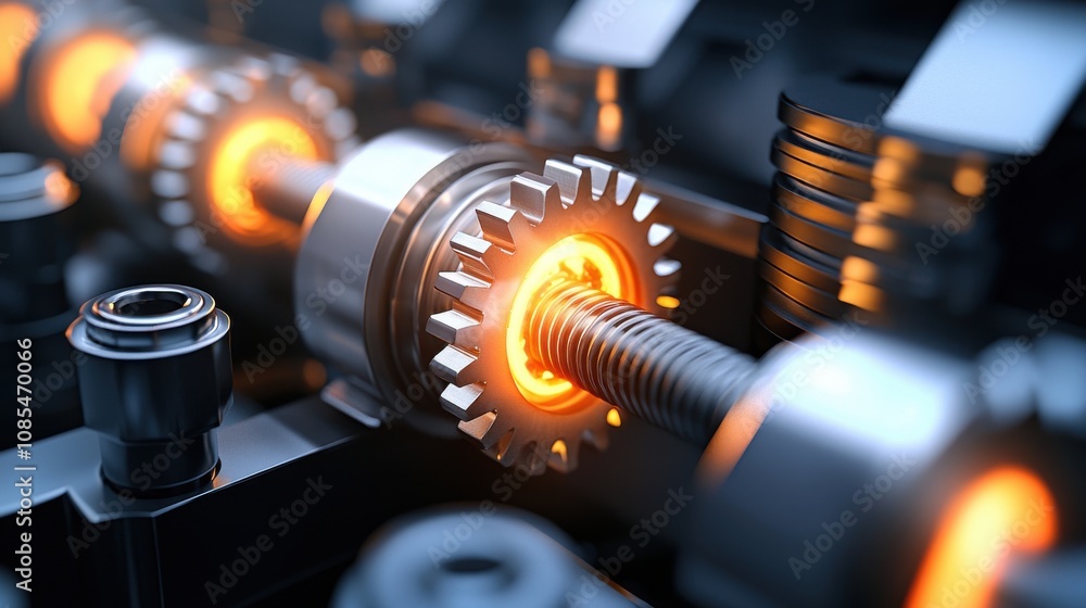 Poster close-up of a high-tech engine component with engaging lighting effects and complex mechanical featu
