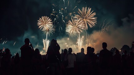 Fireworks Display Over Crowd
