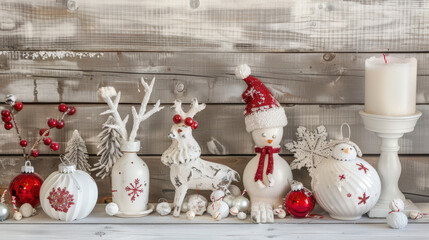 christmas tree decorations on wooden background