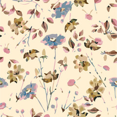 Big flowers pattern, upscale floral pattern. graphical textures floral, trendy colors pattern , flowers background with leaves. vector illustration.