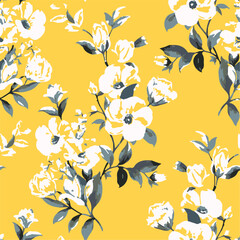 Big flowers pattern, upscale floral pattern. graphical textures floral, trendy colors pattern , flowers background with leaves. vector illustration.