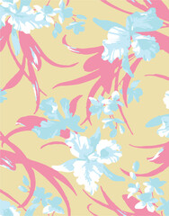 Big flowers pattern, upscale floral pattern. graphical textures floral, trendy colors pattern , flowers background with leaves. vector illustration.