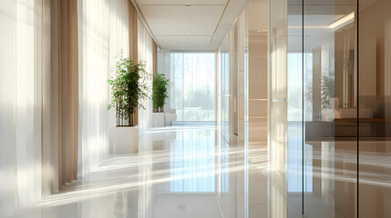 Fototapeta premium Modern minimalist hallway with mirrored walls creating infinite reflection effect in indoor setting. Infinite. Illustration