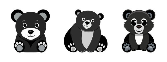 Minimalist Flat Vector Black Bear Illustration on White Background, Simple Stylized Design, Bold Colors, Clean Aesthetic