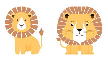 Minimalist Flat Vector Lion Illustration on White Background, Simple Stylized Design, Cartoonish, Bold Colors