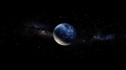Obraz premium A blue planet in the vastness of space, against a black background, surrounded by a galaxy of stars