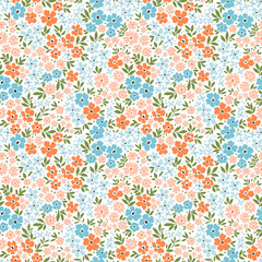 Cute floral pattern in small flowers. Small pastel coral flowers. White background. Liberty print. Floral seamless background. Elegant template for fashion prints. Stock pattern.