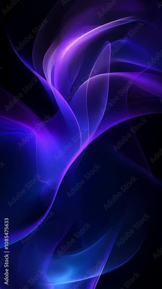 Poster motion animation of 3d neon purple and violet flowing light rays waves lines on black background. di