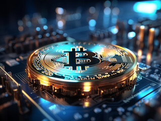 Excellent Digital currency physical gold litecoin coin hologram on a round conference table
