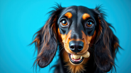 A close-up photograph of a happy Dachshund with floppy ears smiling for the camera.