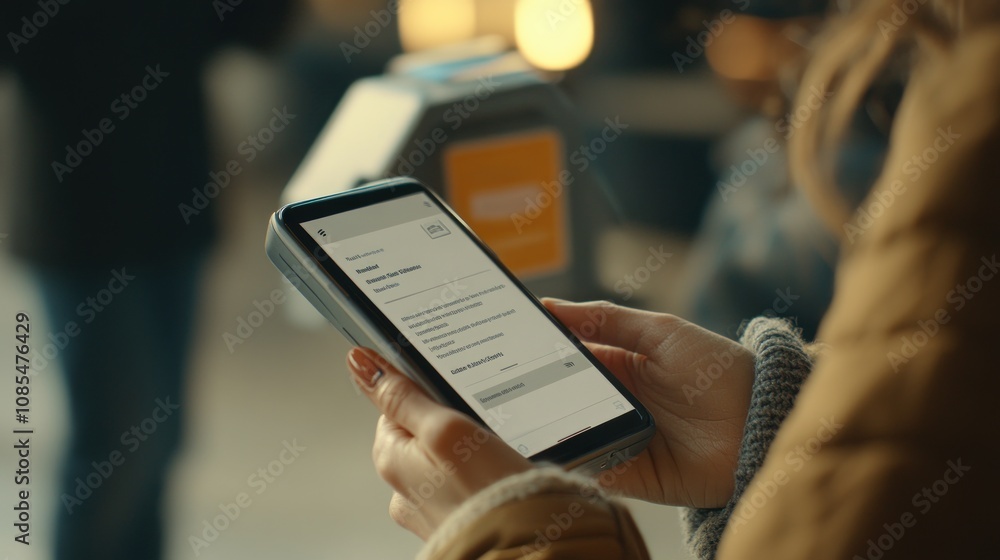 Poster a person using a smartphone to access information at a transit station.