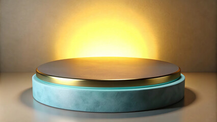 Warm lighting and a layered podium design make this space perfect for presentations.