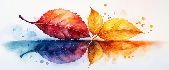 colorful watercolor painting of a leaf