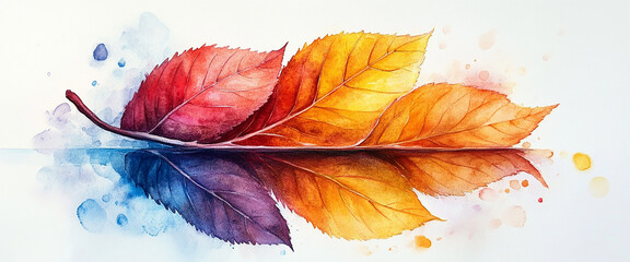 colorful watercolor painting of a leaf