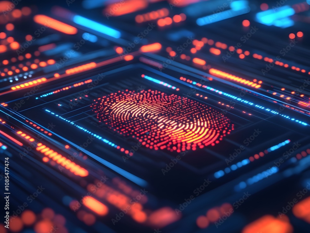 Poster Futuristic Digital Interface with a Human Fingerprint Representing Security and Identity Verification Technology in a Cyber World